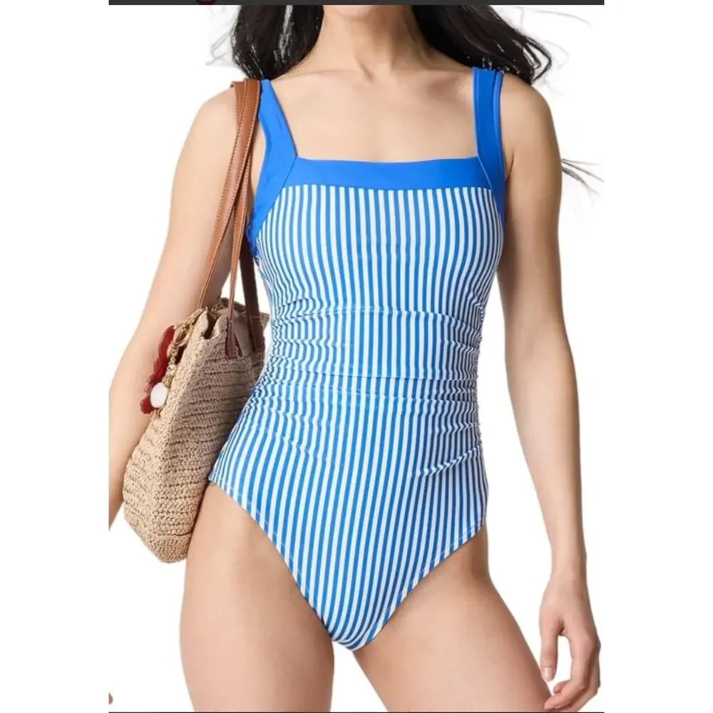J Crew Striped Square Neck One Piece Swimsuit NWT